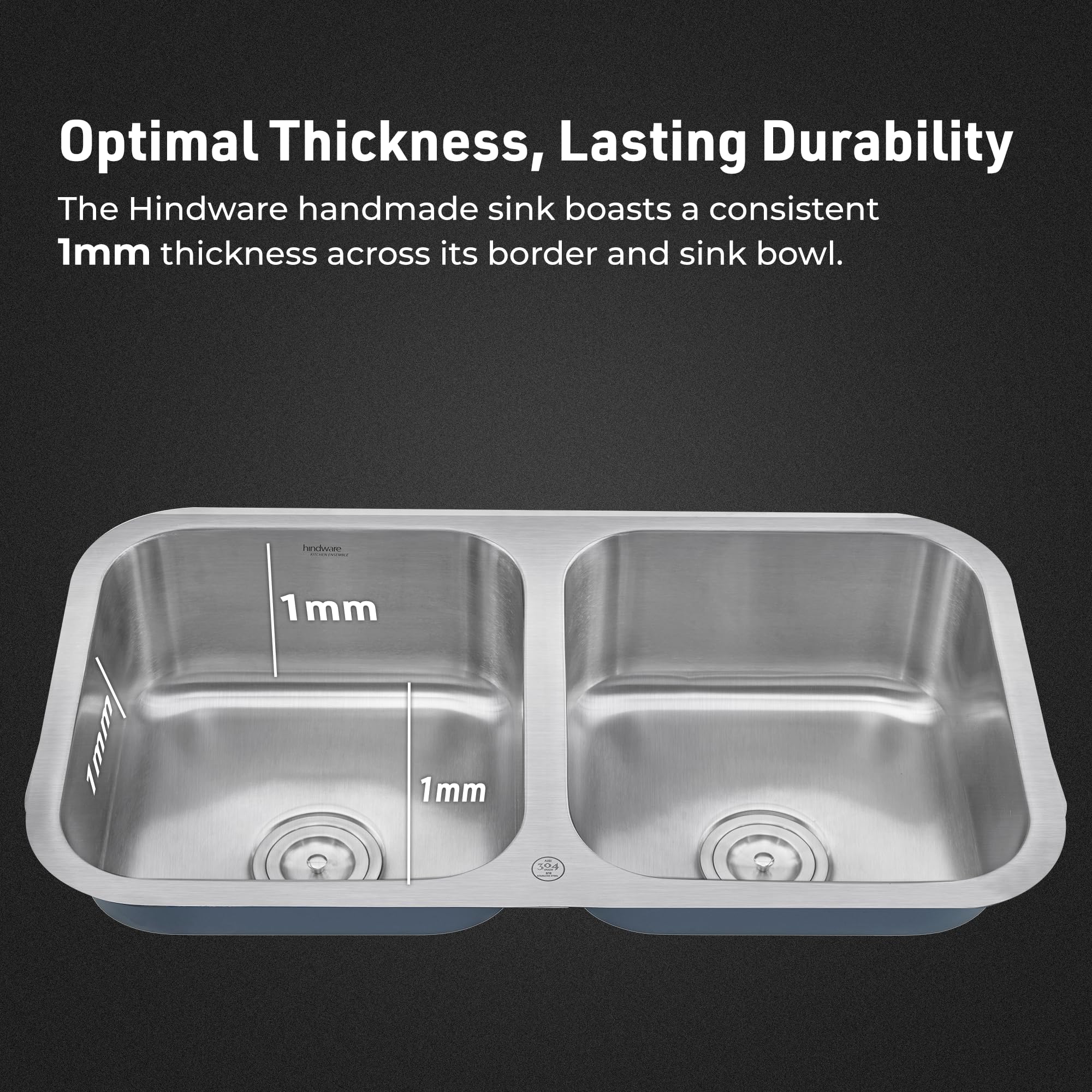 Hindware Kitchen Sink 31"x18"x8"| 304 Grade Stainless Steel | Pressed Double Bowl Sink with Waste Coupling | 25 Yrs Warranty on Product by Brand (Imperio UM, Matt) 4