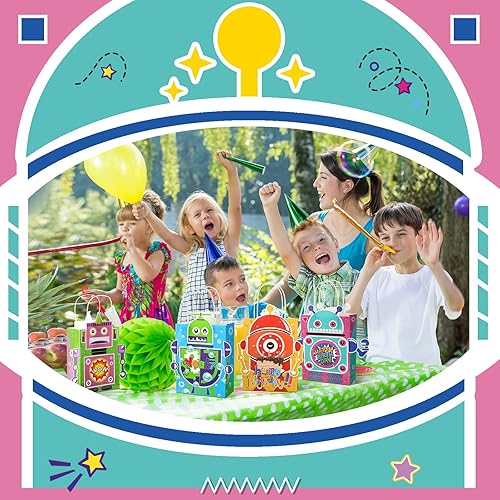 Miniatura 6 de 24 bolsas de regalo de dulces para fiesta de robot, bolsas de regalo de robot, bolsas de dulces para niños con asa para decoración de fiesta de