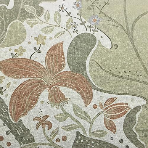 Miniatura 5 de HeloHo Papel tapiz para despegar y pegar, papel de pared floral azul claro con hojas verdes, autoadhesivo, extraíble, impermeable, papel de contacto