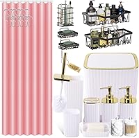 Vista 57 de Bathroom Accessories Set - 25PC Bathroom Sets with Shower Curtain and Rugs, Orange Bathroom Accessories with Trash Can, Soap Dispenser, Soap Dish &
