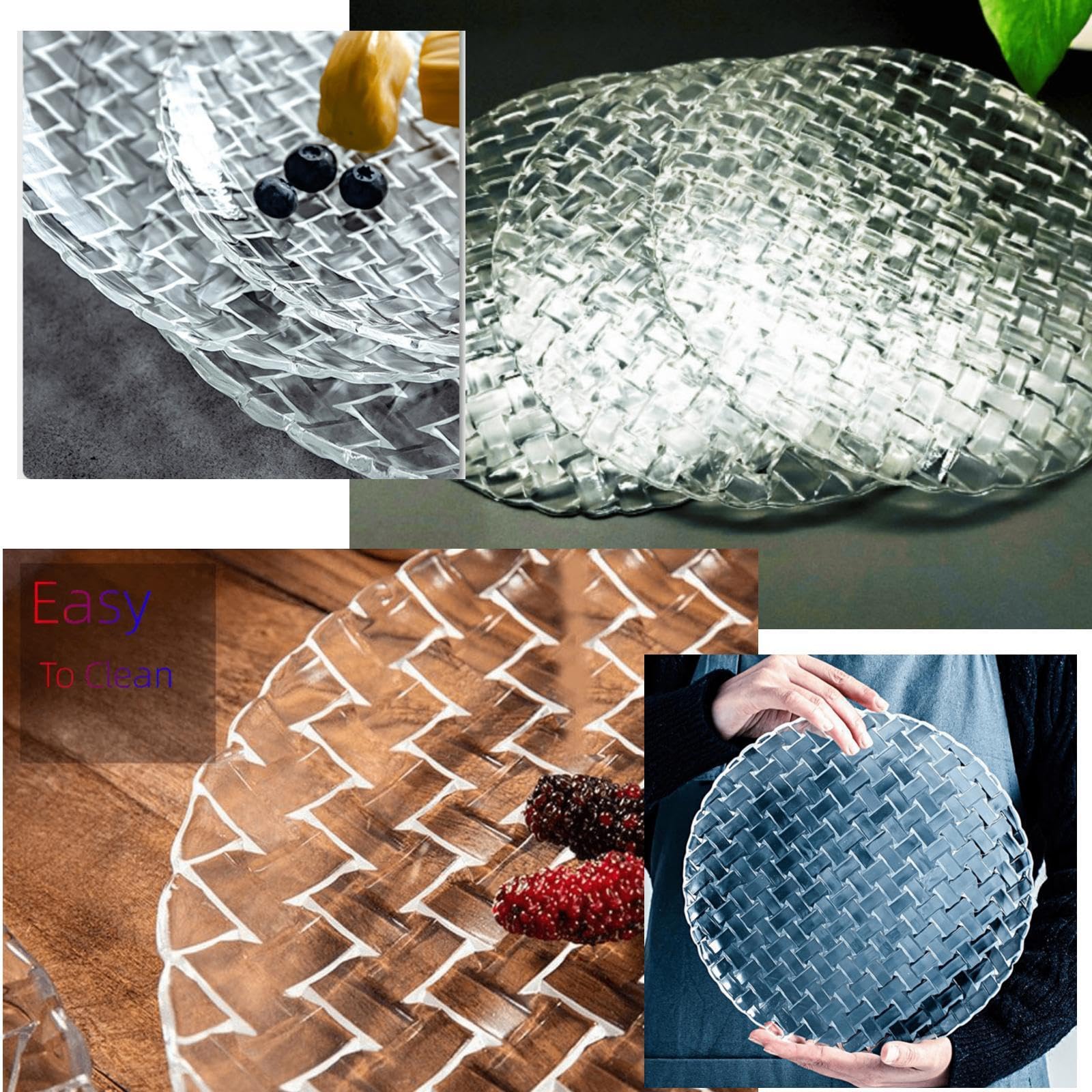 große Glasteller, Kristallglasteller, Dessertteller, Geschirrteller-Set für Snack, Obst, Tischdekoration für Hochzeit, Urlaub, dekorativ (straw weaving shape, 6inch 6pcs)