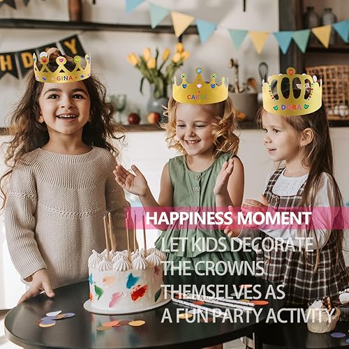 Miniatura 6 de 38 coronas de papel para niños, niñas, adultos, princesa, príncipe rey, corona de aula, sombreros de fiesta de cumpleaños con gemas doradas,