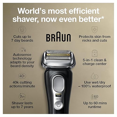 Miniatura 3 de Braun Maquinilla de afeitar eléctrica afeitadora impermeable para hombres serie 9 Pro 9460cc afeitado húmedo y seco con recortadora de barba ProLift