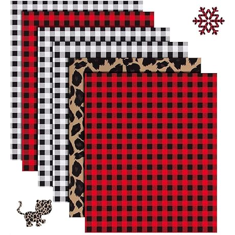 Plaid Heat Transfer Vinyl - 6 Sheets 12" x 10" Leopard, Buffalo...