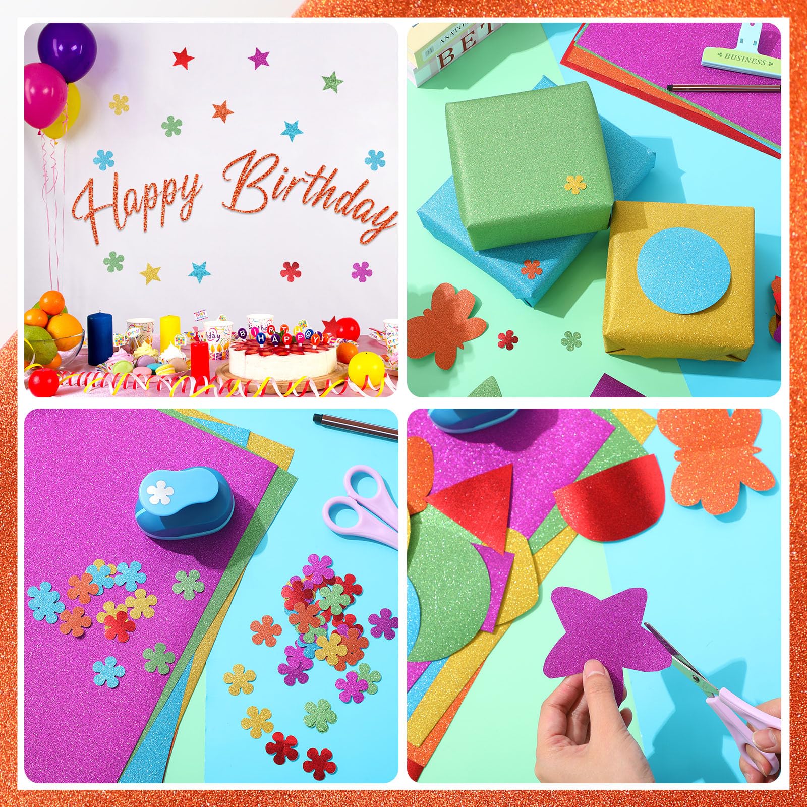 Janlaugh Pinnwand-Papierrollen, bunt, glitzernd, goldfarben, orange, lila, rot, blau, grün, lichtbeständig, große farbige Bastelpapiere für Klassenzimmer-Dekoration, 48,3 x 10,2 m, 6 Stück