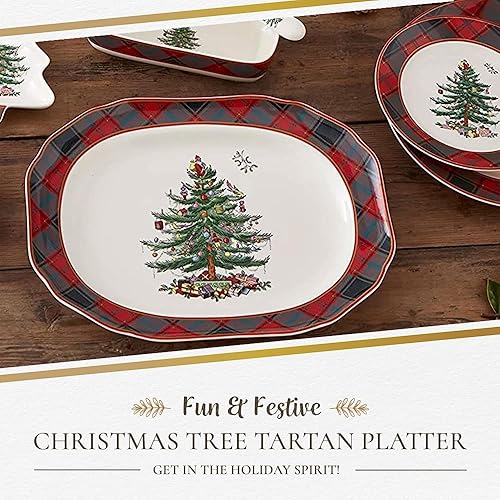 Miniatura 2 de Spode Bandeja rectangular de árbol de Navidad – Plato de 14 pulgadas para el entretenimiento navideño – Diseño tradicional de tartán con motivo