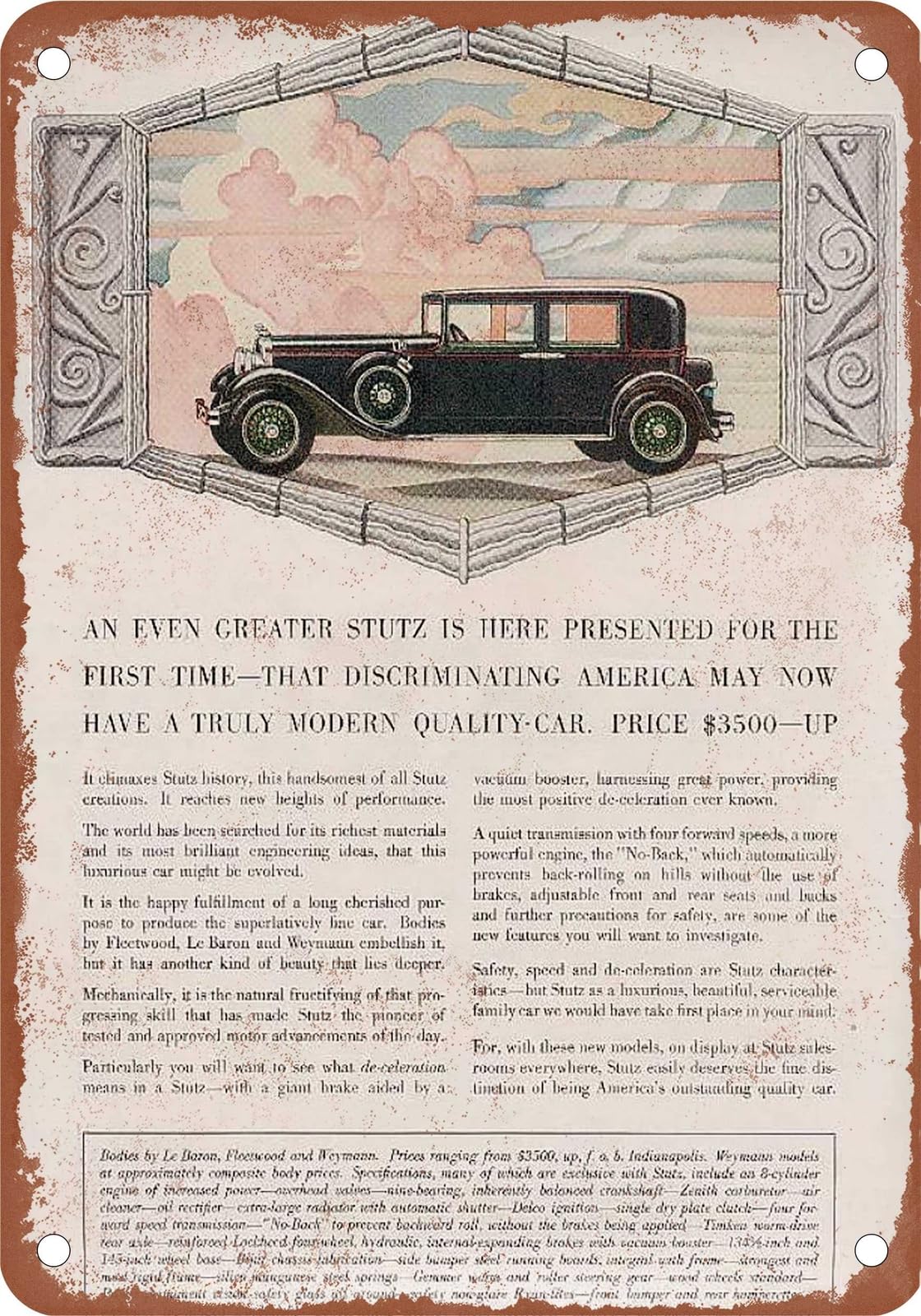 METAL SIGN - 1929 Stutz Vintage Ad 01 - Old Retro Rusty Look home decor