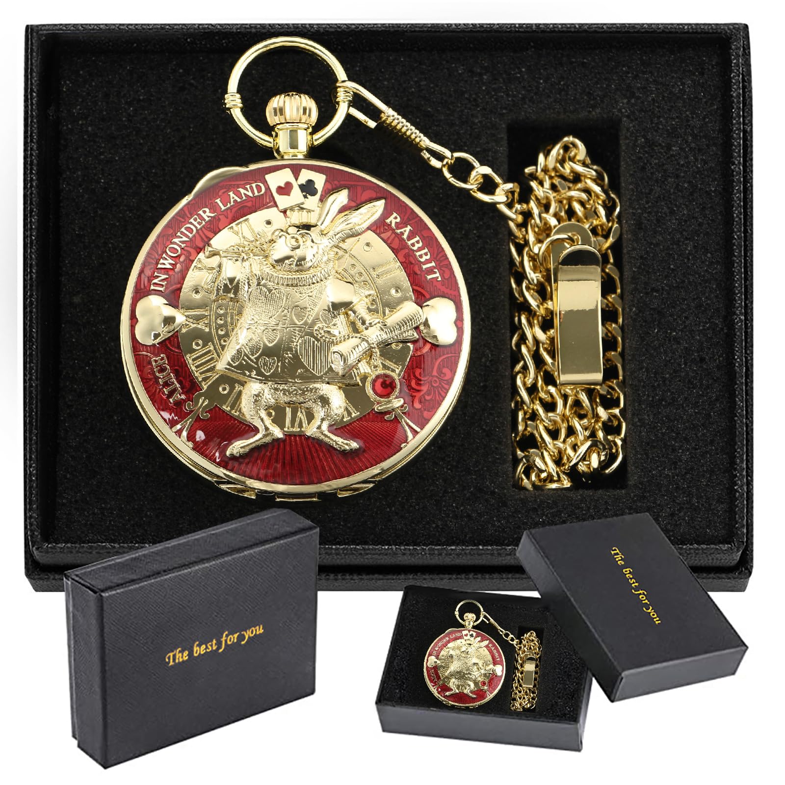 Tiong Alice im Wunderland Taschenuhr Spieluhr Spieluhr mit Handkurbel Musik Uhr mit Kette Geburtstag Abschluss Geschenke