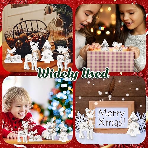 Miniatura 6 de Barydat 4 piezas de decoraciones de mesa de Navidad, 3 renos, 1 árbol de Navidad, centro de mesa de madera, decoración rústica de alce de mesa,