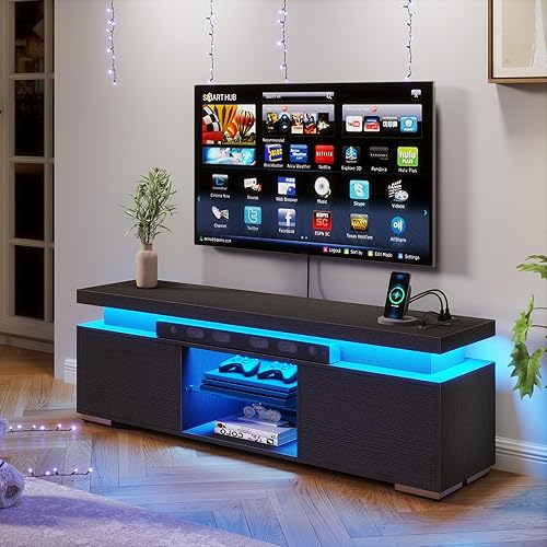 YITAHOME Soporte de TV LED con tomas de corriente, moderno centro de entretenimiento para 556065 pulgadas, gabinete de almacenamiento para centro de