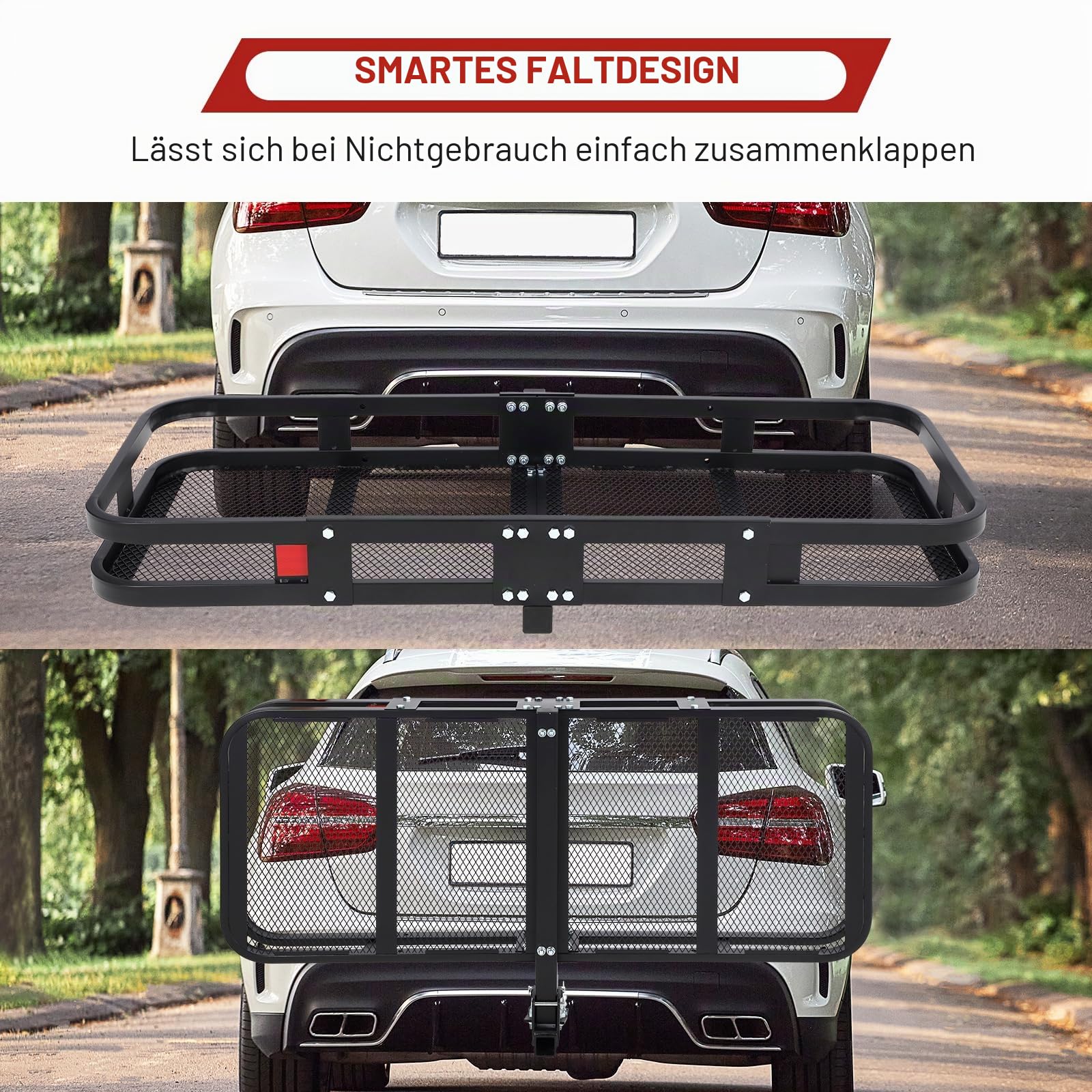 Gepäckträgerkorb für Anhängerkupplung, 152,4 x 61 x 15,2 cm, trägt 227 kg, mit Netz und Gurten, kompatibel mit 5,1 cm Empfängern, perfekt für SUVs und Autos