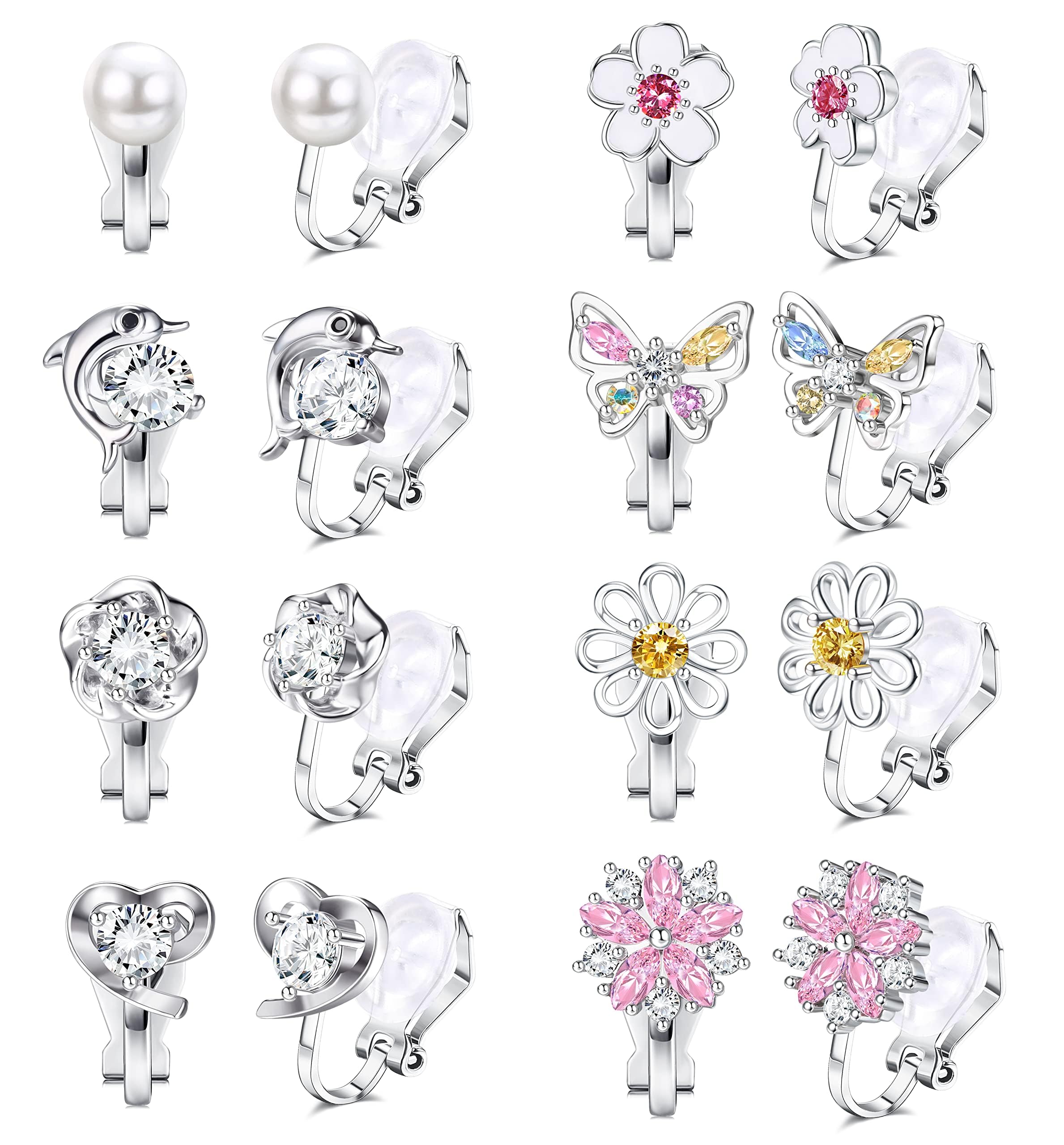 LOLIAS8 Pairs Clip On Earrings for Women Girls Cute CZ Clips Earrings Hypoallergenic Butterfly Flower Heart Earrings for Kids Jewellery Non Piercing Earrings Set Kids Clip On Earrings for GirlsRecycled Claim Standard 100