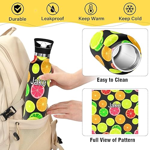 Miniatura 4 de Botella de agua personalizada para niños, botella de 20 onzas para niños y niñas, sin BPA, rebanadas de frutas cítricas coloridas