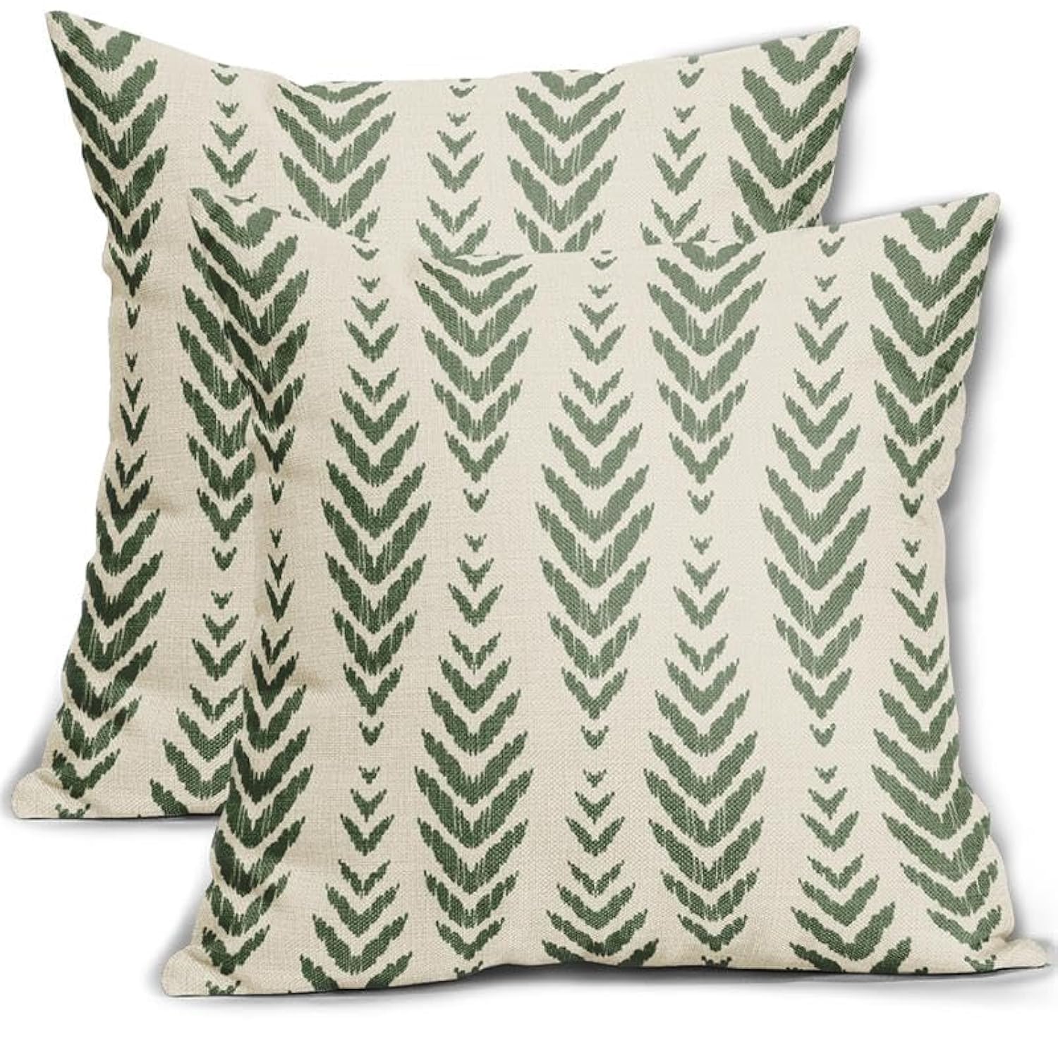 Sage Green Boho Pillow Covers 18x18 Set of 2 Bohemian Ethnic Geometric Herringbone Print Decorative Throw Pillows Outdoor Pillowcase Square Linen Farmhouse Cushion Case Decor for Couch Sofa Bed