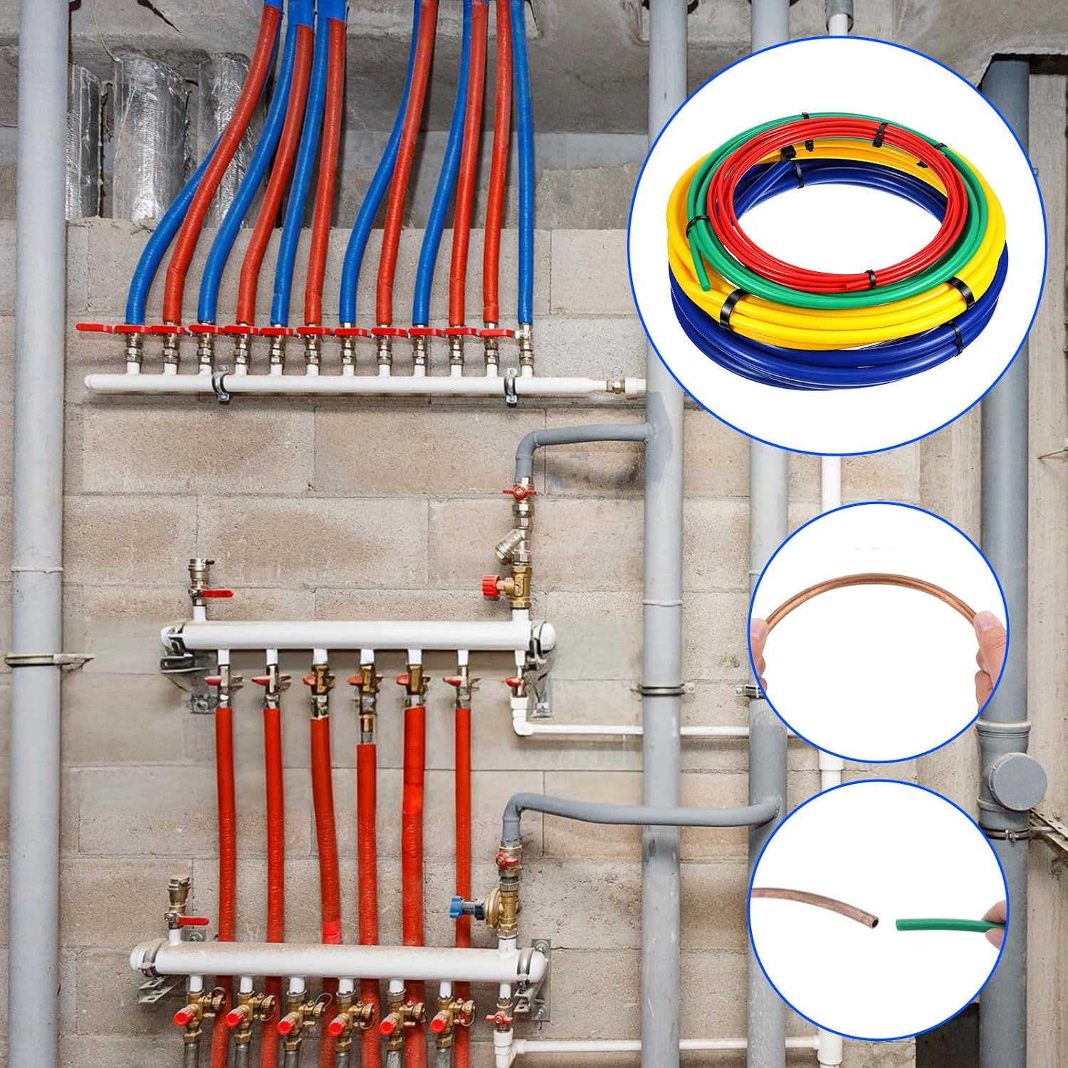 4 Pcs 4 M Copper Pipe Bending Tubes Kit, Air Conditioning Bend Tubing Bulk 1/4" 1/2" 3/8" 5/8" Built-in Copper Tube Bending Strip for Refrigerator Repair