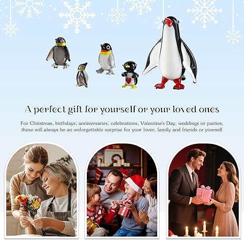 Miniatura 7 de HDCRYSTALGIFTS Juego de 5 figuras de pingüino de vidrio soplado, regalo para mujeres, hecho a mano, de cristal, miniatura, pingüino, escultura