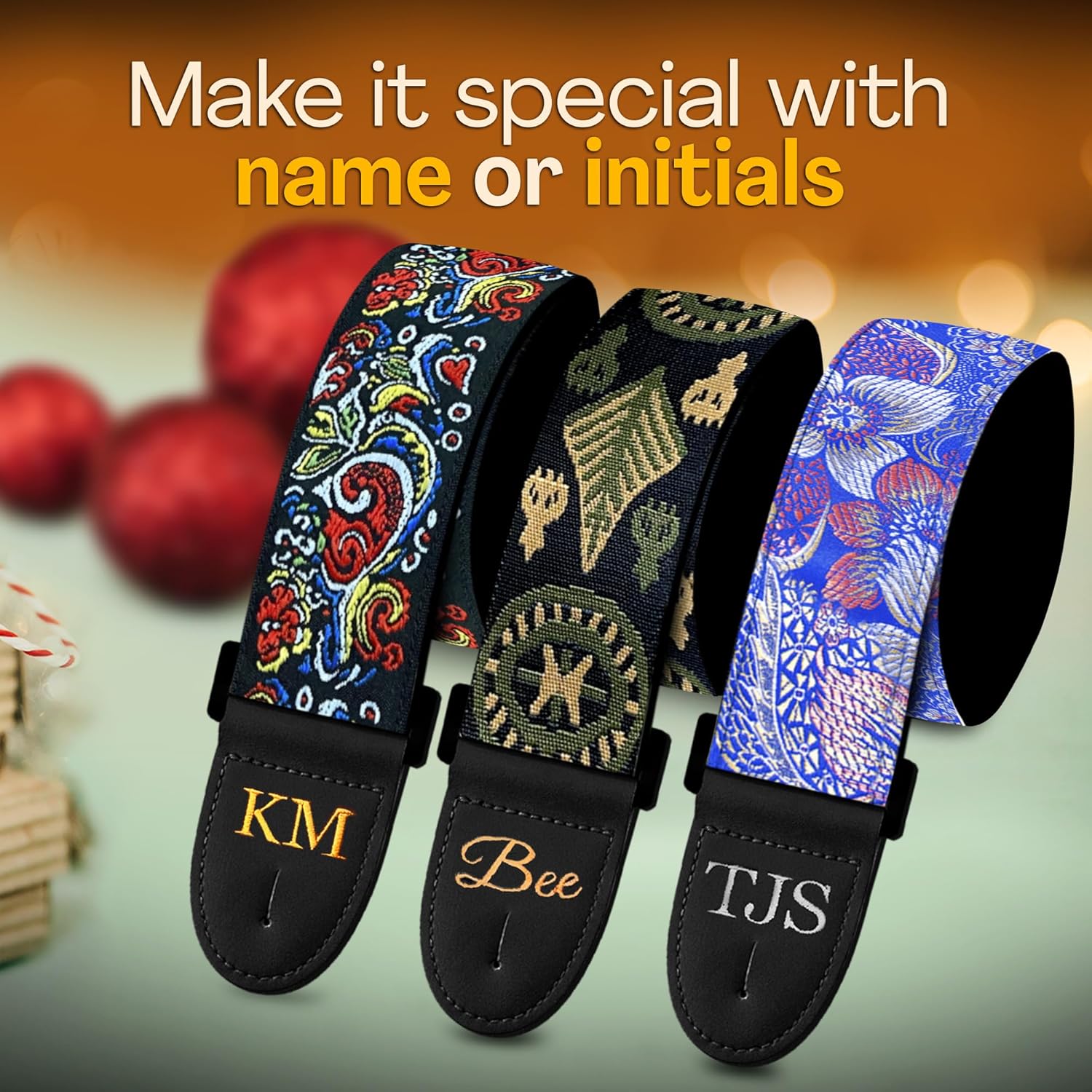 Personalized Guitar Strap Tree Leaves Vintage including - 2 Picks + Locks + Secure Button. Add Your Text and We Make It Especially For You . Get Your Own Custom Guitar Strap, No Shipping Cost!