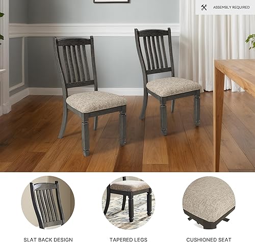 Miniatura 4 de Signature Design by Ashley Tyler Creek Silla auxiliar tapizada para comedor, 2 unidades, madera maciza, 19.25 pulgadas de alto, negro y negro