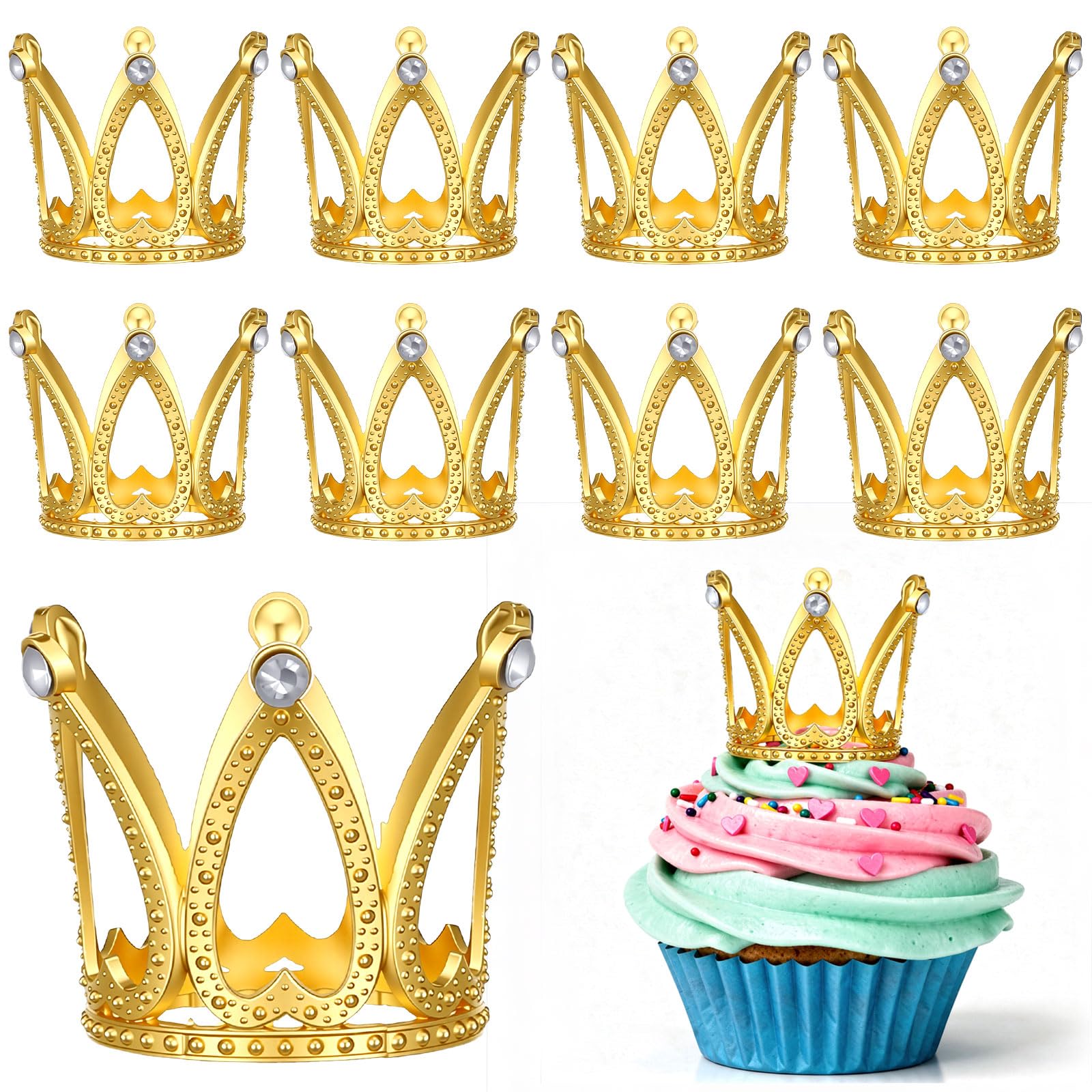9 Pcs Crown Cake Topper, Mini Gold Crown Cake Topper, Princess Cupcake Toppers, Mini Crowns Queen Princess Cakes Decorations