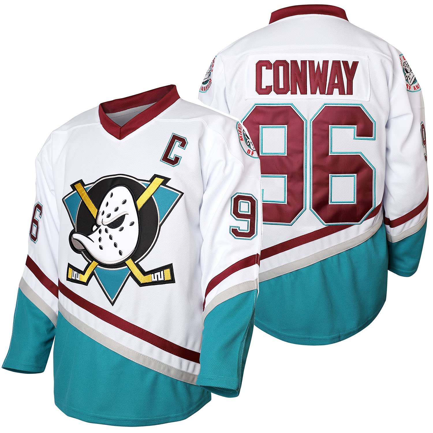 Men Mighty Ducks 33 Greg Goldberg 96 Charlie Conway 99 Adam Banks Camisetas de Hockey sobre Hielo Cosidas - - Large