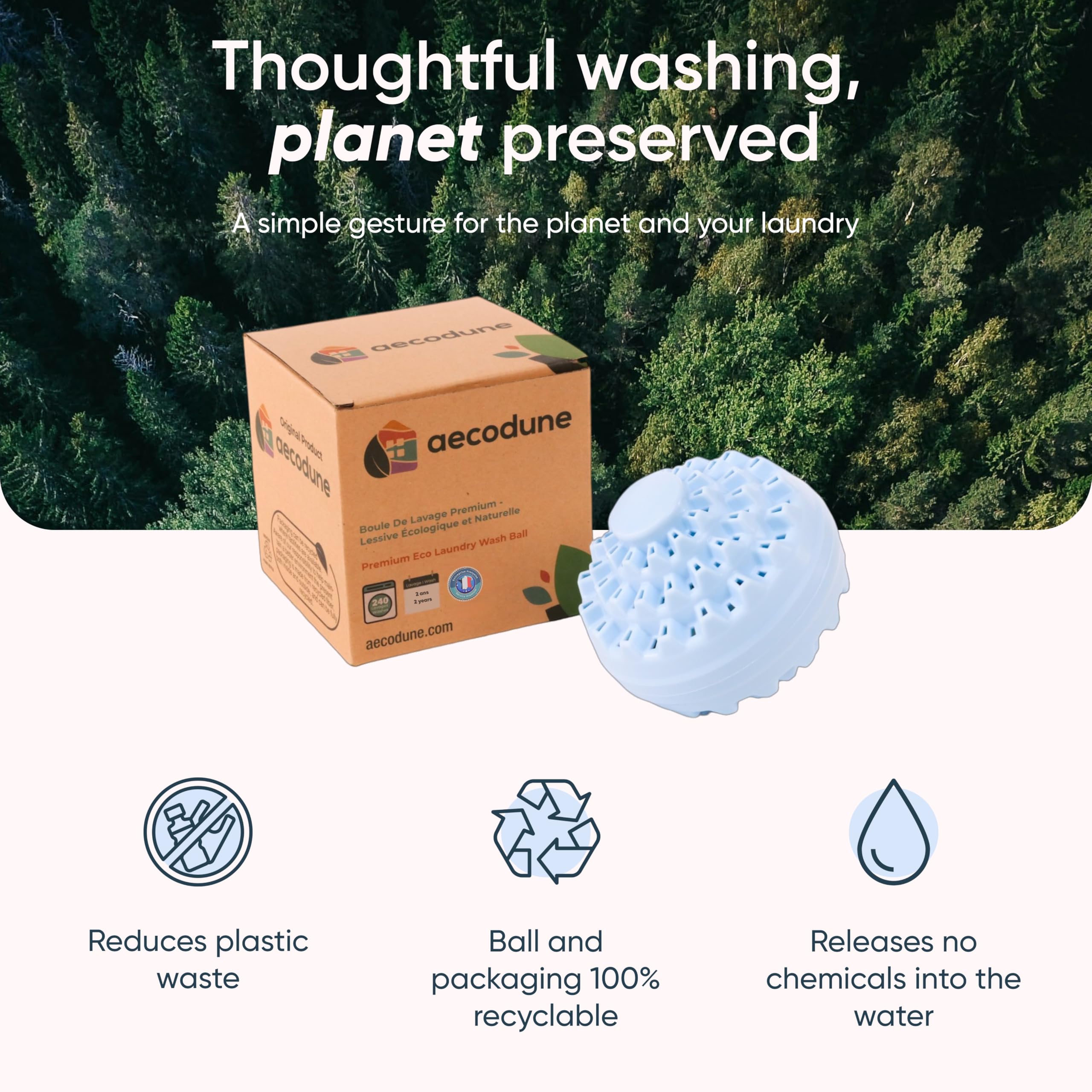 aecodune Ekologiczna piłka do prania w pralce – 240 praniach – naturalny proszek do prania w perłach do prania Zero Waste – detergent do prania Sensitiv – olejek eteryczny – antywapienny i ekonomiczny kulka