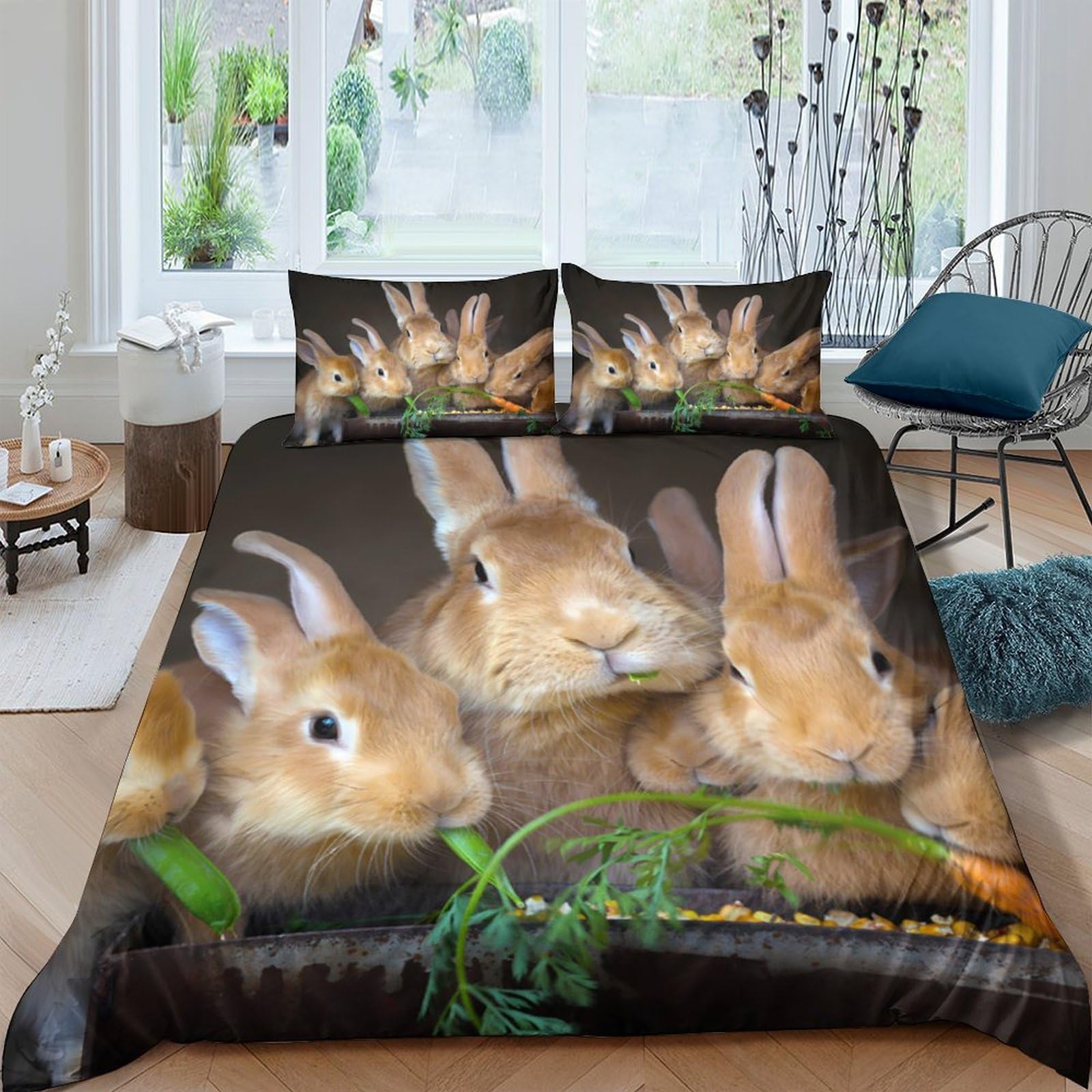 Ctjqhvkz Style-10 3D Printed Rabbit Meadow Fitted Sheet Microfiber Soft Brown Bunny Garden Bed Cover For Bedroom Dorm Mattress Decor Protection Single（135X200cm）