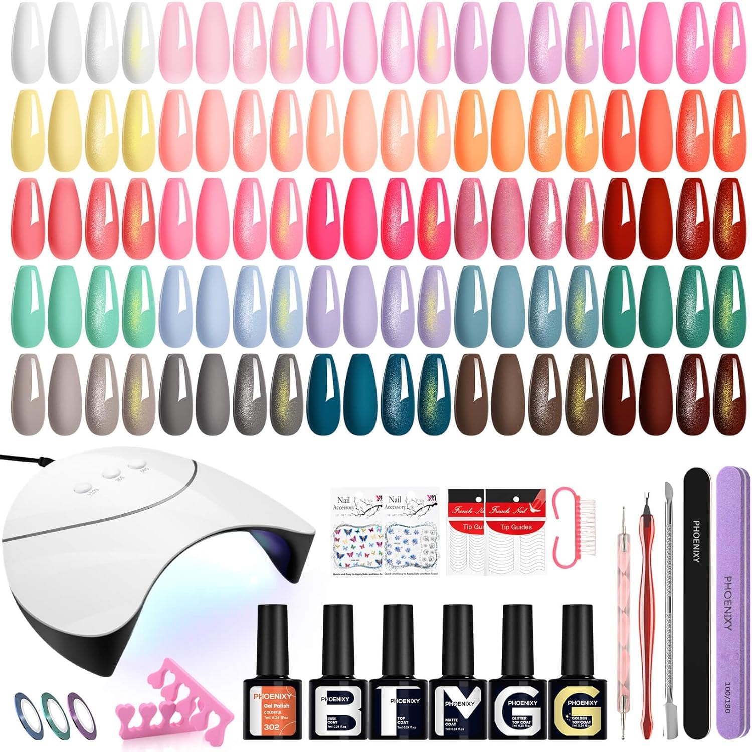 Phoenixy Kit Vernis Semi Permanent 25 Couleurs avec Lampe UV Base et Top Coat Kit Ongle Gel UV Complet Rouge Rose Vernis Semi Permanent Cadeaux pour Femmes