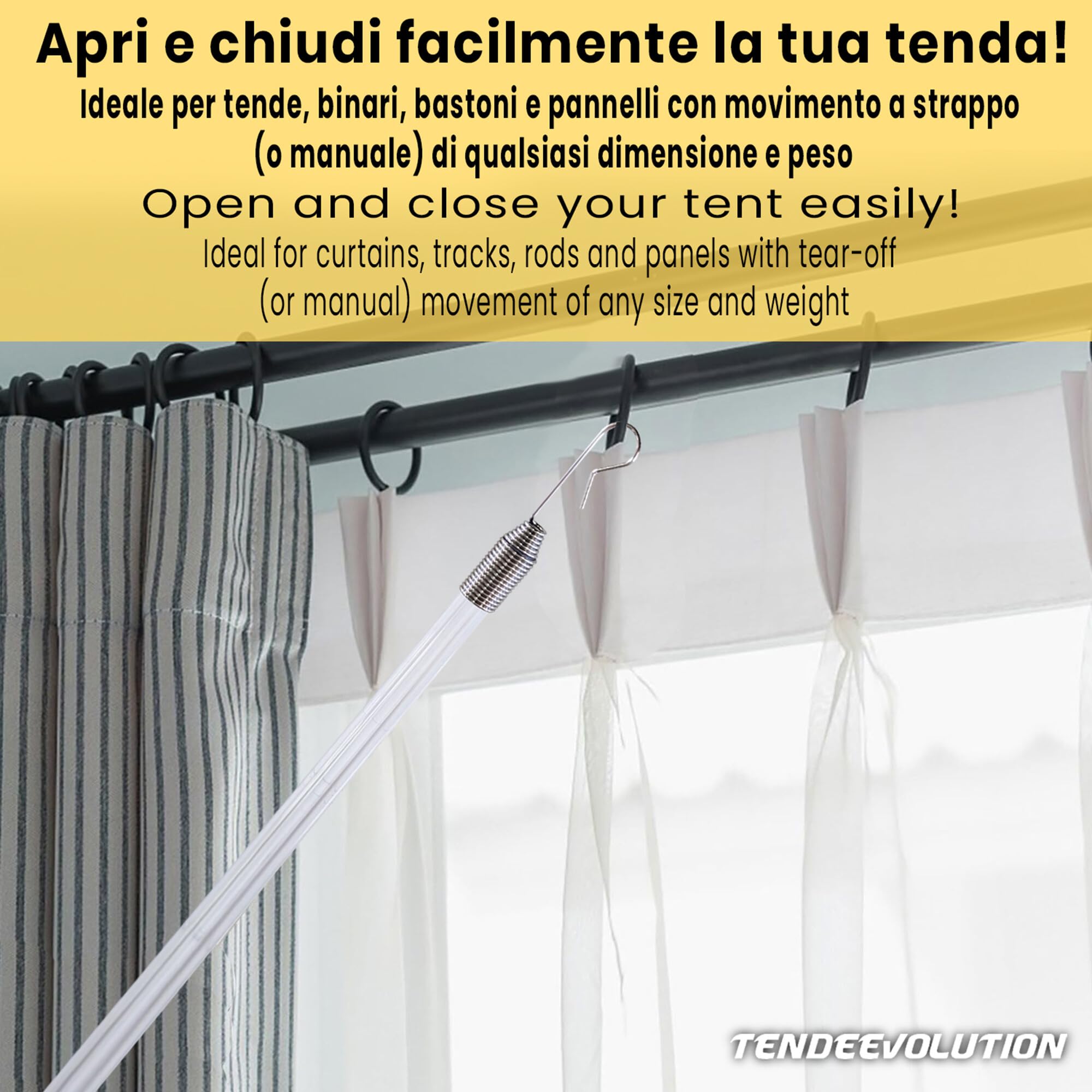 TENDEEVOLUTION Asta Tiratenda Plexiglas 125 cm Bastone Apritenda Rigido Accessori Tende Interno