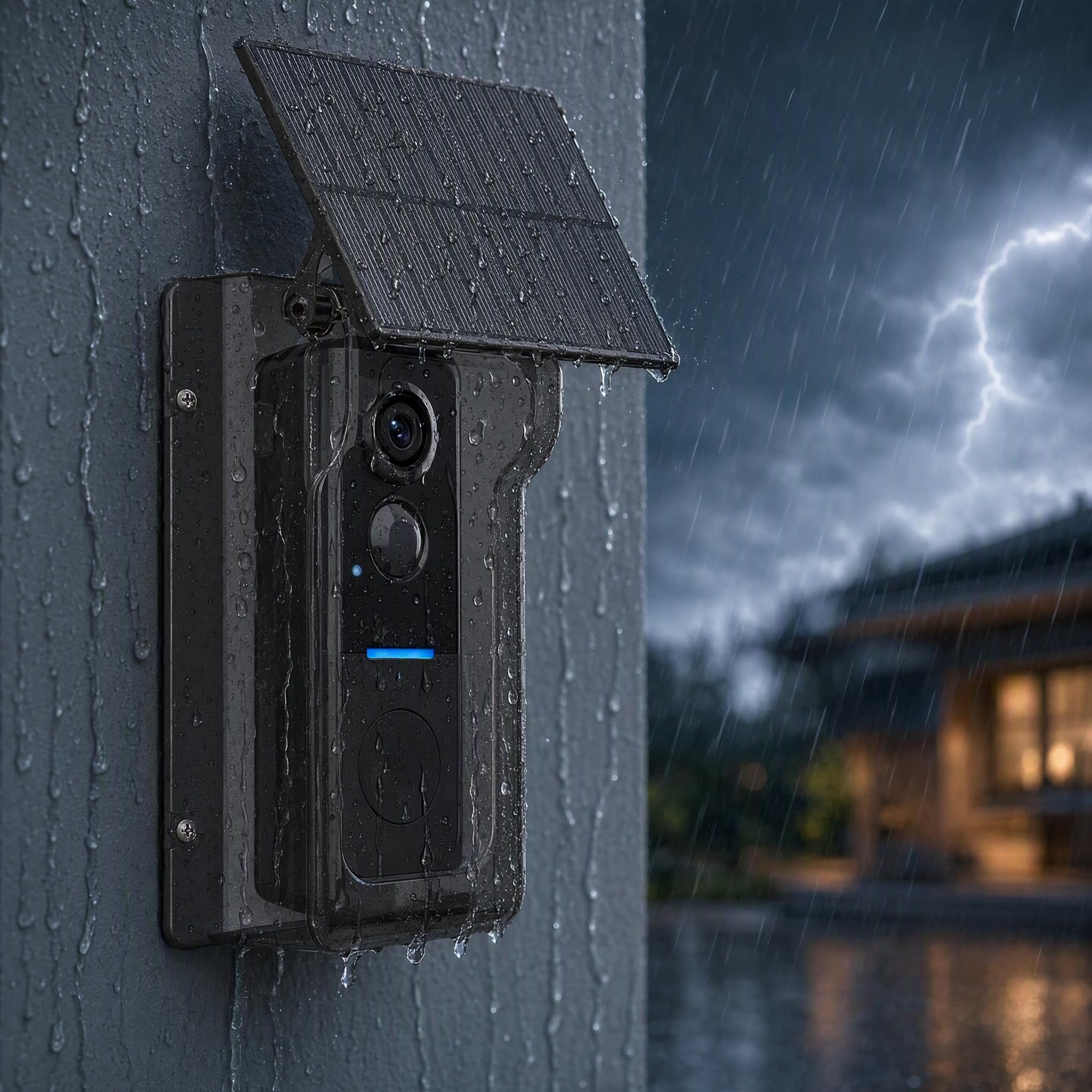 Whychstore Videocitofono wireless con copertura a energia solare, videocitofono 1080P con visione notturna e rilevamento del movimento PIR, IP65 impermeabile Smart Home Security per Tuya
