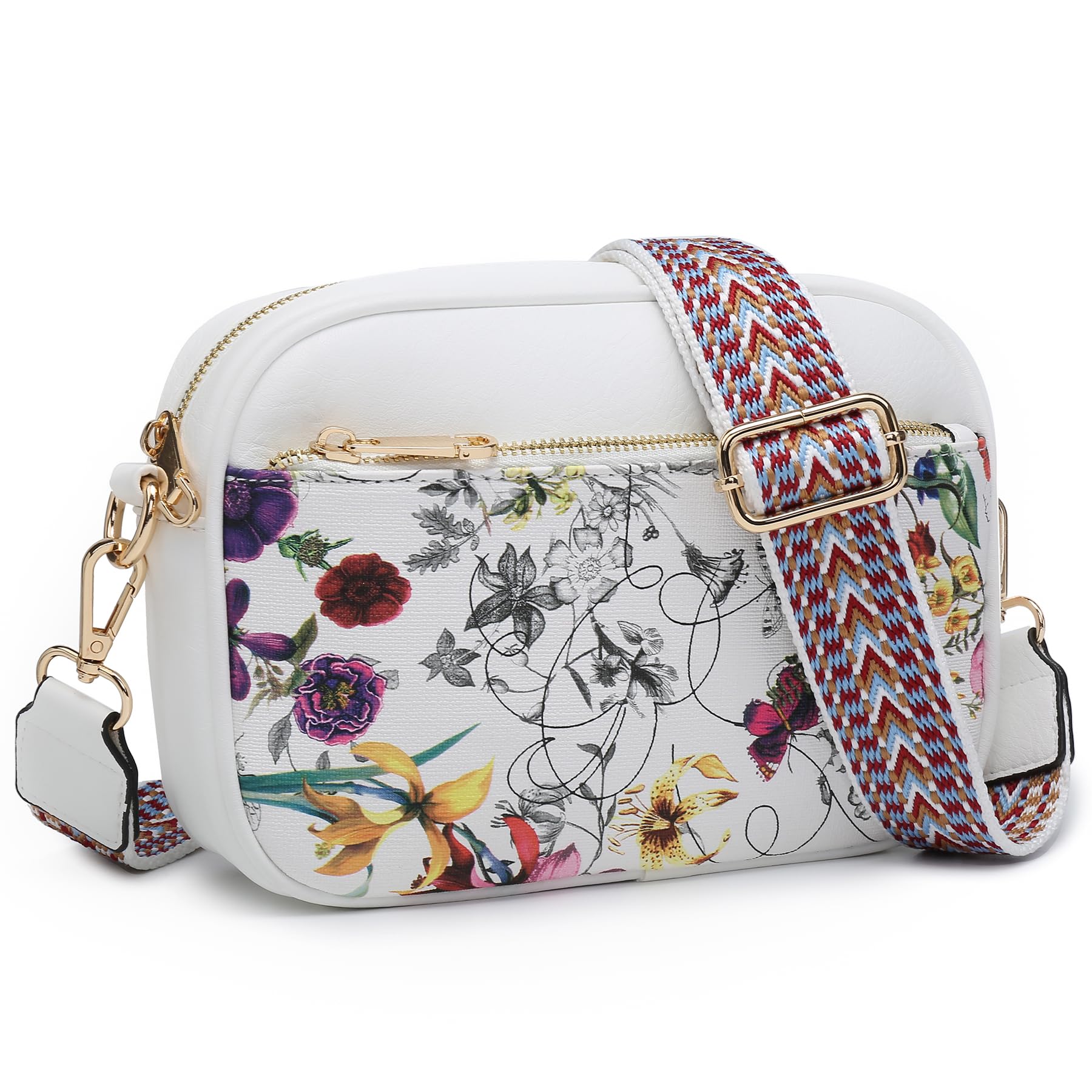 VONMAY Crossbody Purse for Women Quilted Crossbody Bags Vegan Leather Purses Small Shoulder Handbags with Wide Strap, White Flower