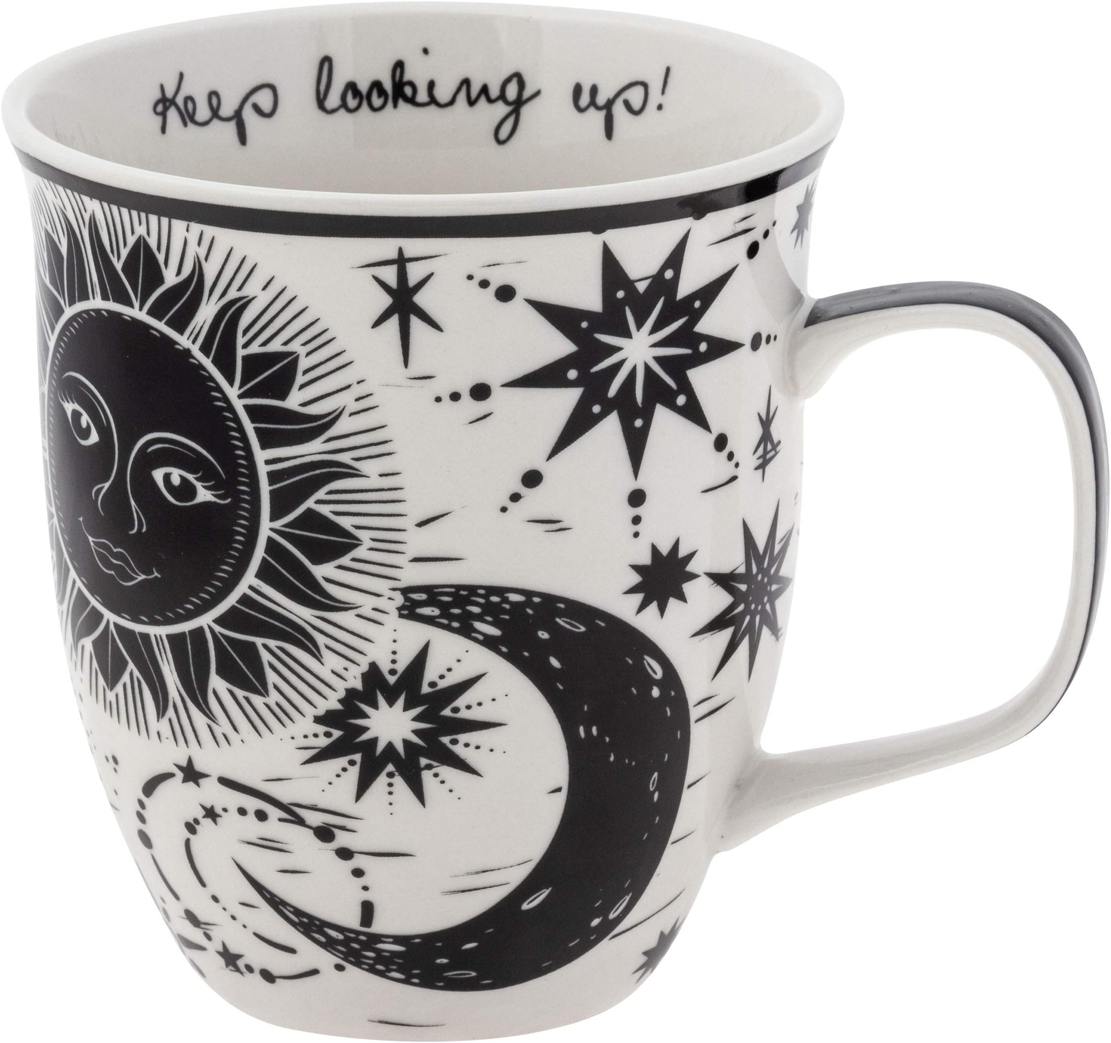 Karma Gifts 14 oz Black and White Boho Mug Celestial - Cute Coffee and Tea Mug - Ceramic Coffee Mugs for Women and Men