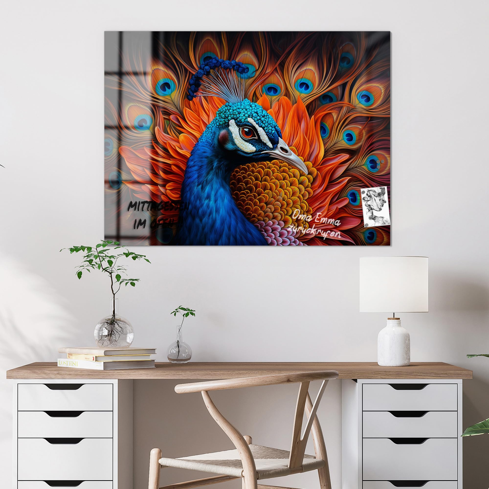 DEQORI Szklana tablica magnetyczna | wymiary 120 x 90 cm | motyw "Majestatyczny połysk" | tablica memo ze szkła | tablica magnetyczna z magnesami, długopisem i chusteczką do kuchni i biura | tablica