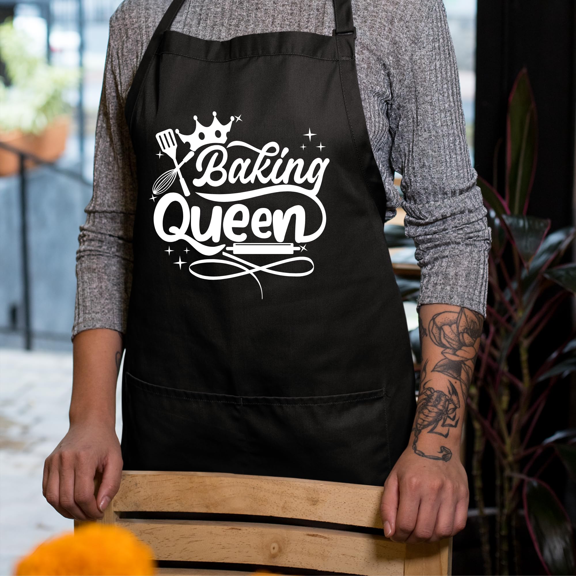 Delantales de Baking Queen para mujer, divertido delantal impreso, regalo para su chef, delantal de cocina, delantal de barbacoa, regalo para mamá, Negro, Taille unique