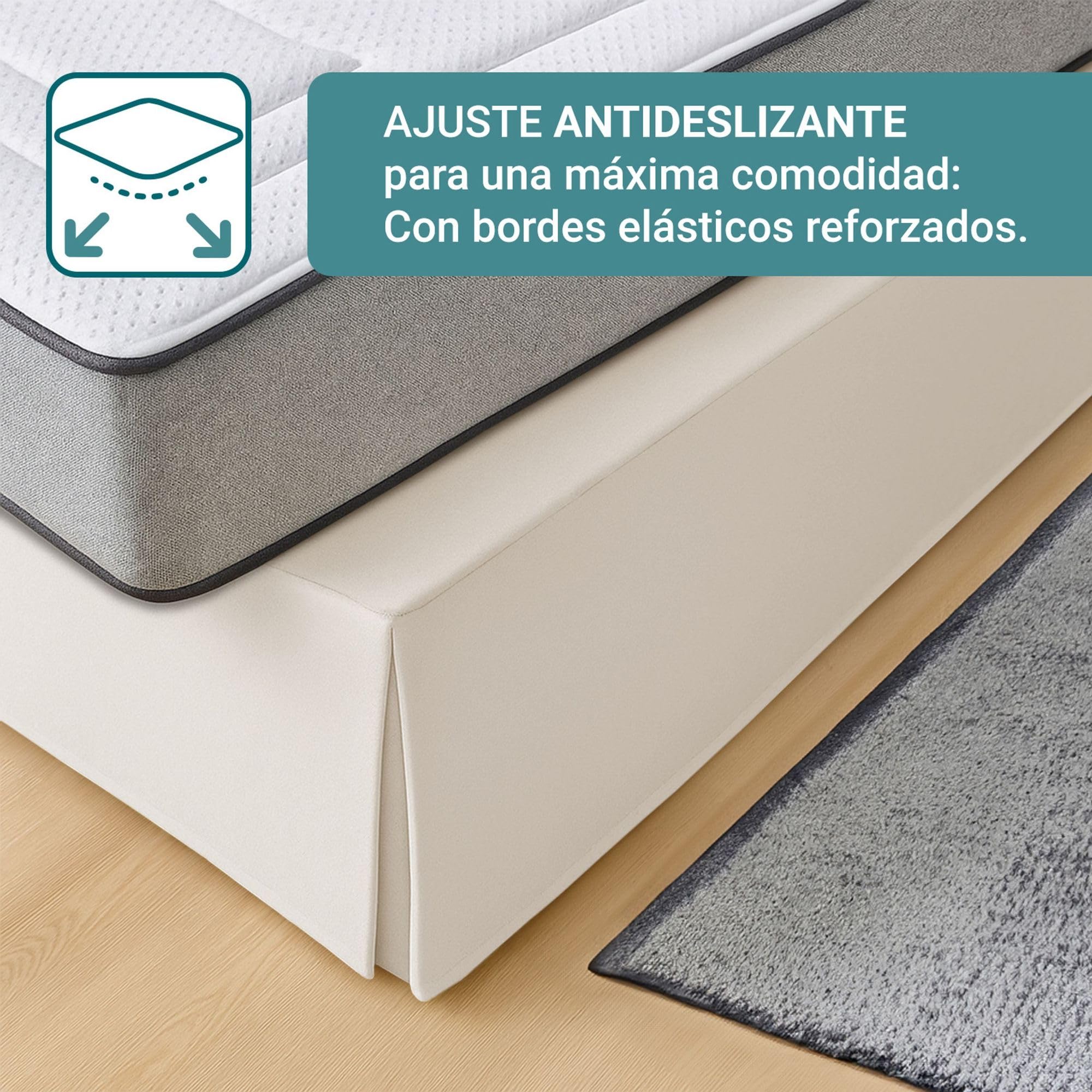 ECOMMERC3 | Cubre Canape Cama 160 Tamaño Faldon Cama 160X190/200 cm - Cubre Canape Color Marfil Ajuste Antideslizante y Transpirable 100% Made in Spain