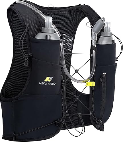 N NEVO RHINO Running Hydration Vest with 1.5L Water Bladder & Dual 500ml Soft Flask for Men Women,Adjustable Lightweight 5L Water Backpack for