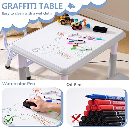 Miniatura 4 de Set de mesa y sillas para niños GTOLV (2 sillas), juego de mesa y sillas ajustables en altura para niños de 3 a 8 años con escritorio para grafiti,