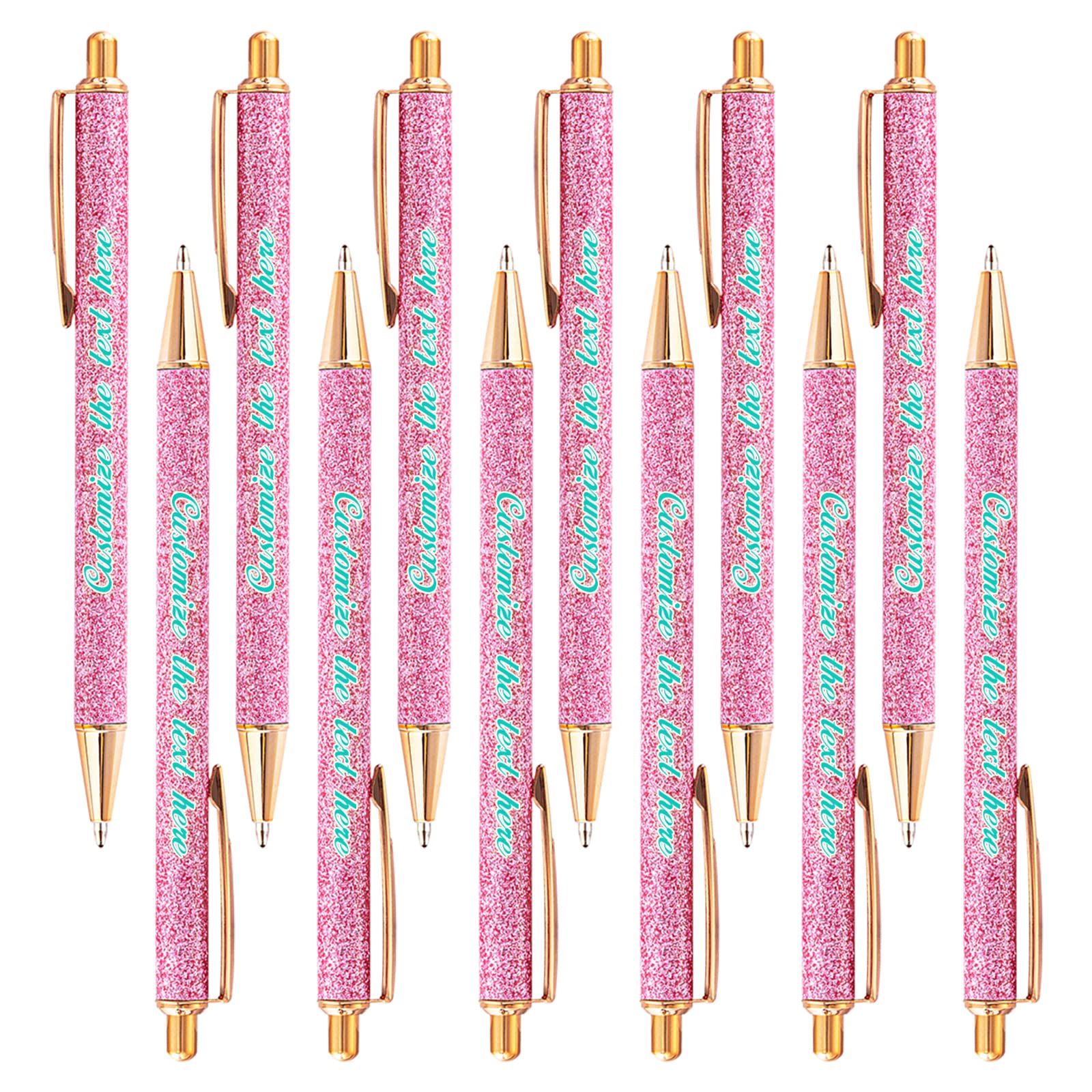 LINMQIU Custom Ballpoint Pens with Text - Personalized Pink Ballpoint Pen - Black Ink Pen - Comfortable Touch - Cute Glitter Pen for Birthday, Graduation, Christmas - Stunning Gift Pen - 96PCS