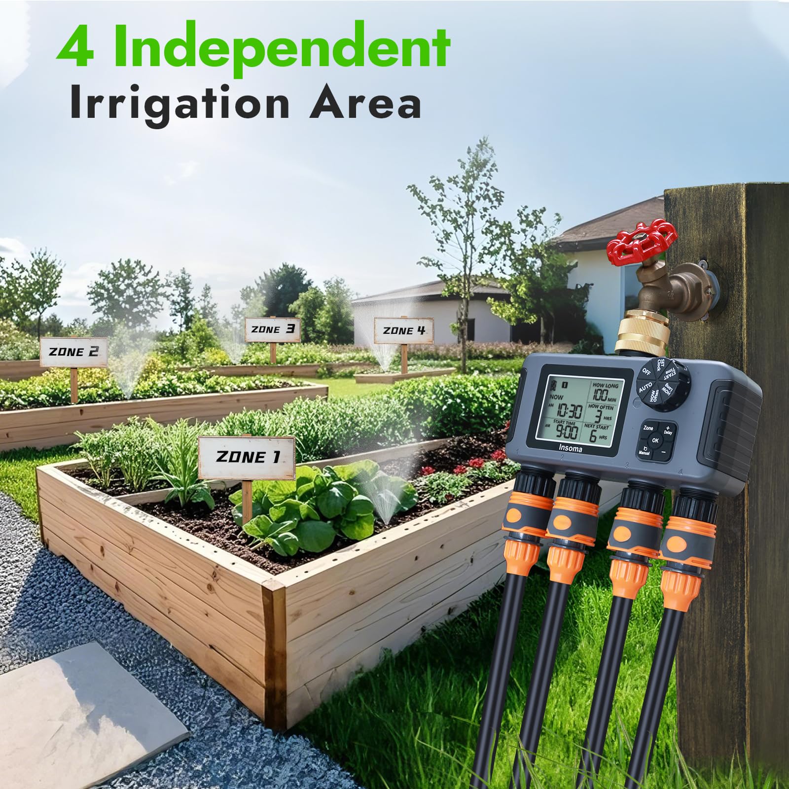 Insoma Timer per irrigatore a 4 zone con ingresso in ottone