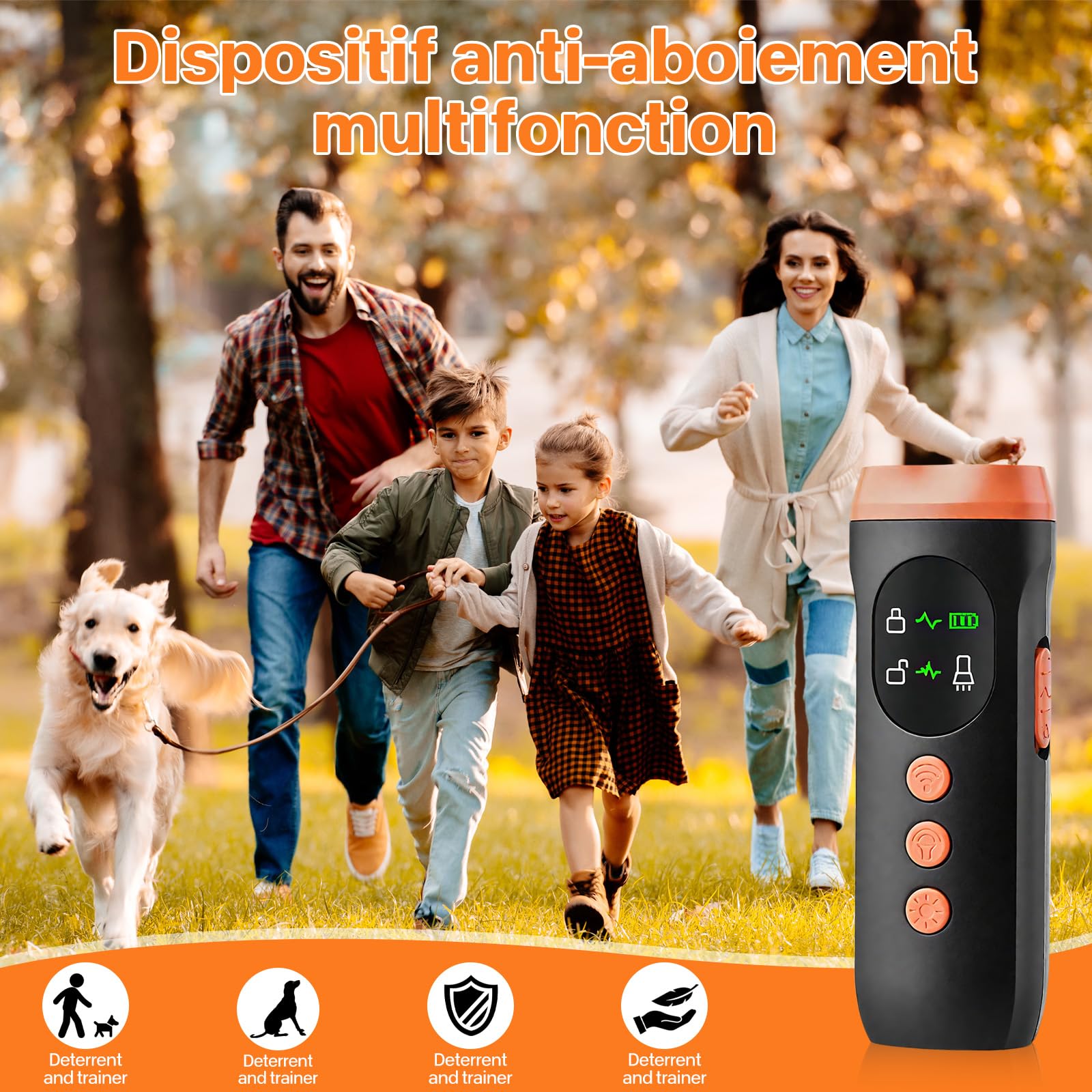 Anti Aboiement Chien Ultrason Puissant, 3 Modes Dispositif Anti Aboiement Chien Boitier Anti Aboiement Chien Portatif de 33 Pieds, avec Lampe de Poche Stroboscopique, pour Petit et Grand Chien