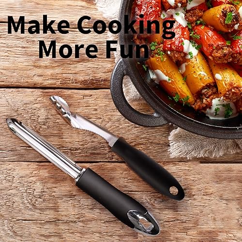 Miniatura 8 de Descorazonador de pimienta jalapeño y calabacínpepino, juego de 2, herramienta de cocina con núcleo de acero inoxidable con rebanada dentada y mango