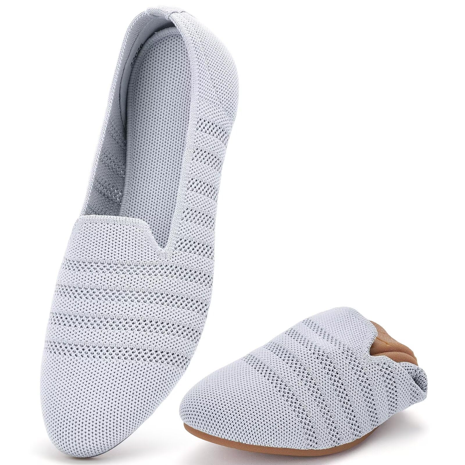 poemlady Women’s Ballet Flat Shoes Dress Shoes Knit Round Toe Slip On Ballerina Walking Flats Shoes for Woman Low Wedge Casual