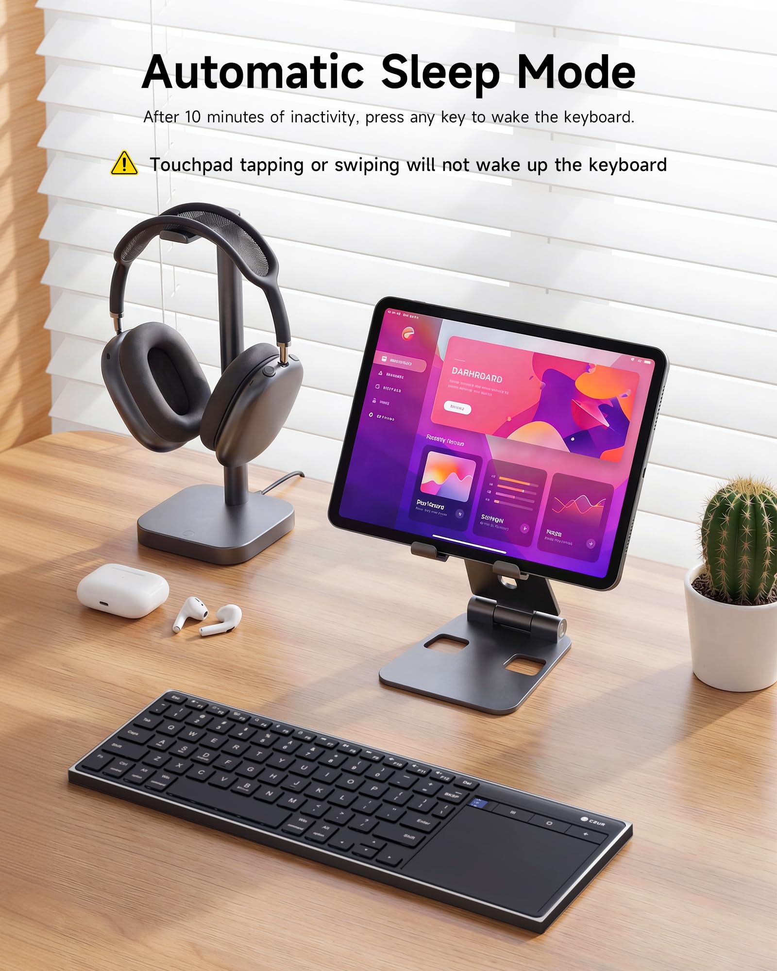 CZUR K5S Bluetooth Keyboard with Touchpad, Wireless & Wired Keyboard with Trackpad for PC, Laptop, Tablet & Phone, Multi-Device Portable Rechargeable Keyboard, for Windows/Mac/Android/iOS (No Backlit) — view 3