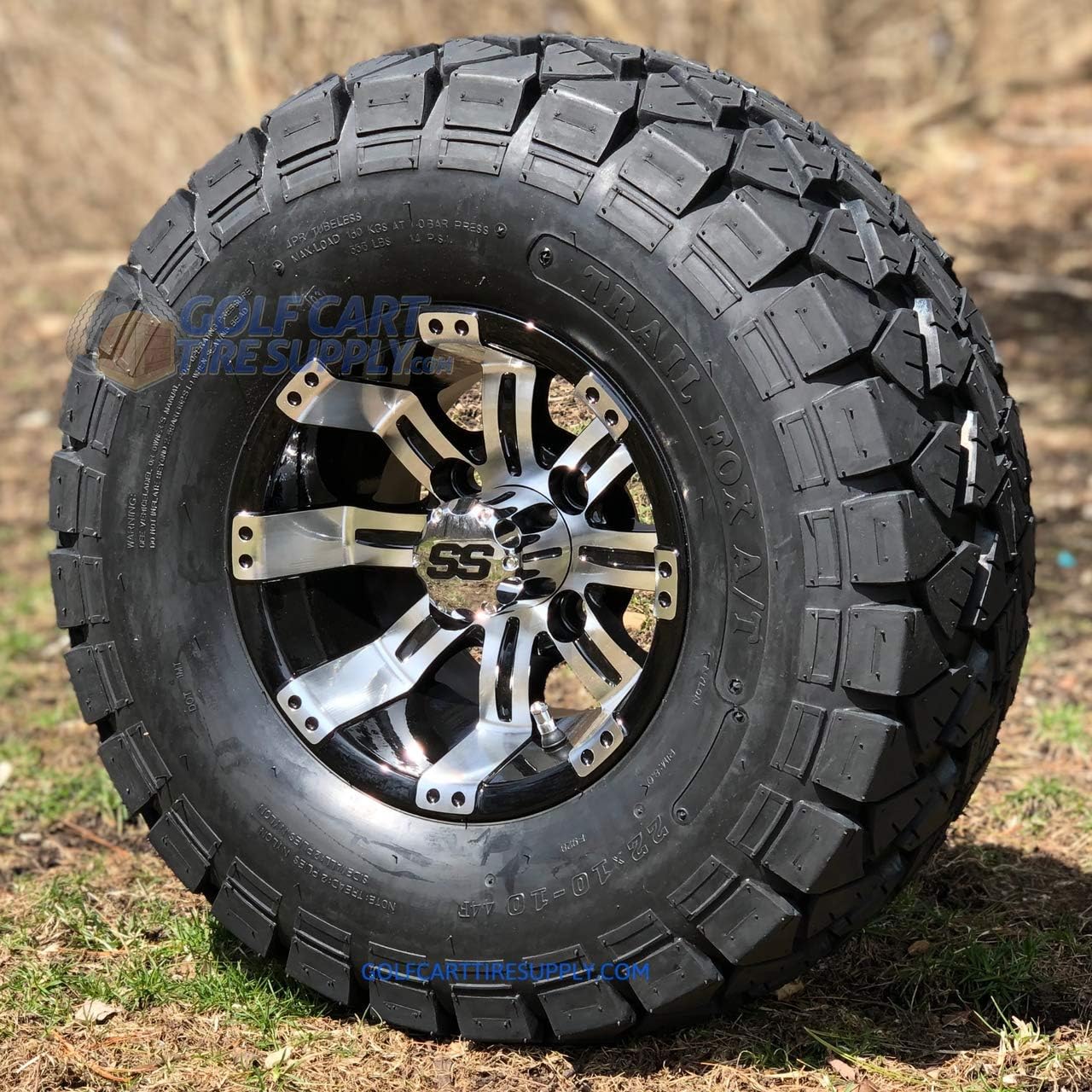10" TEMPEST Black/Machined Wheels and 22x10-10" TRAIL FOX DOT All Terrain Tires Combo - Set of 4