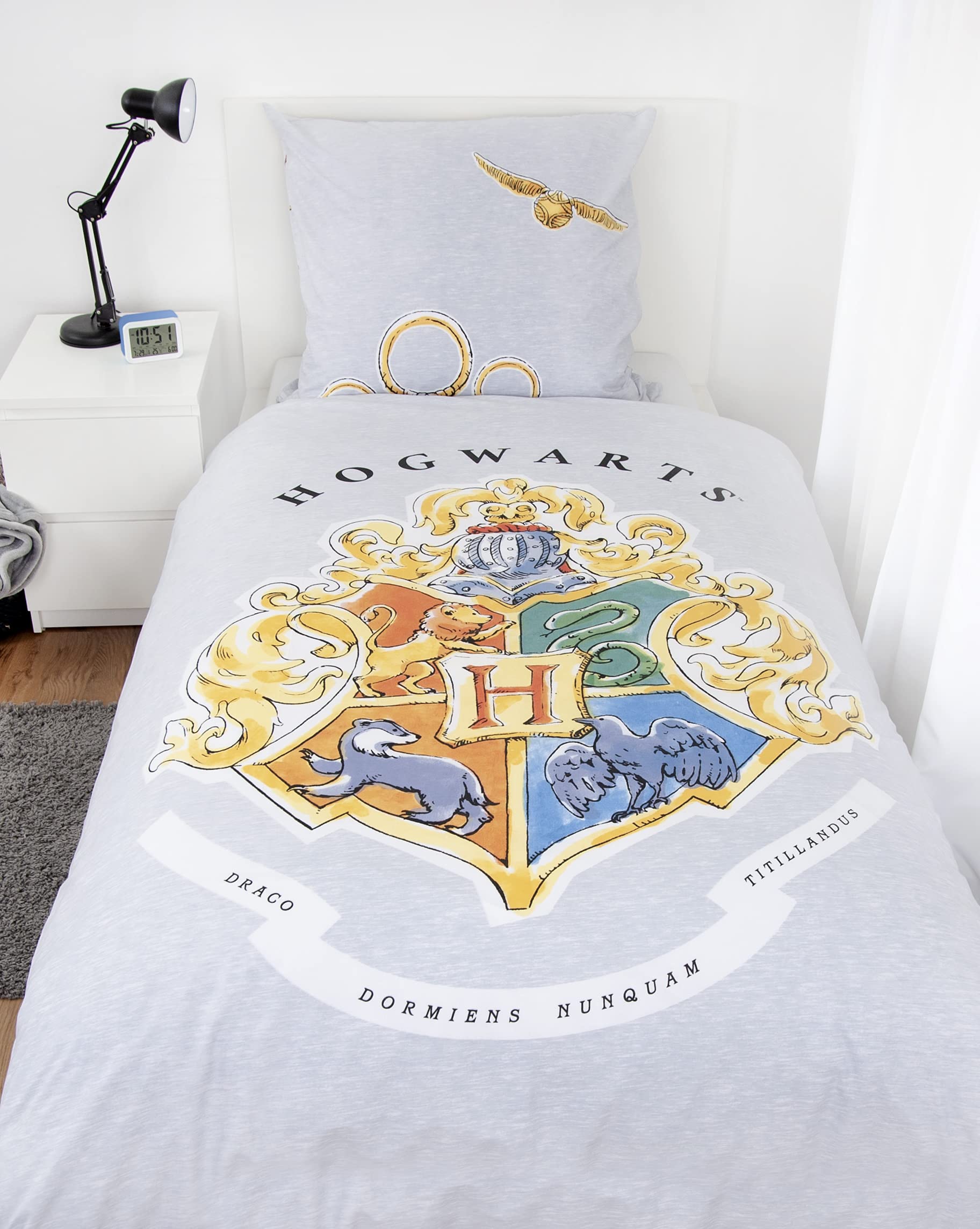 Herding Set di Biancheria da Letto, Harry Potter, Federa 40 x 60 cm con Design Reversibile, Copripiumino 100 x 135 cm, Con Chiusura a Cerniera, 100% Cotone/Renforcé