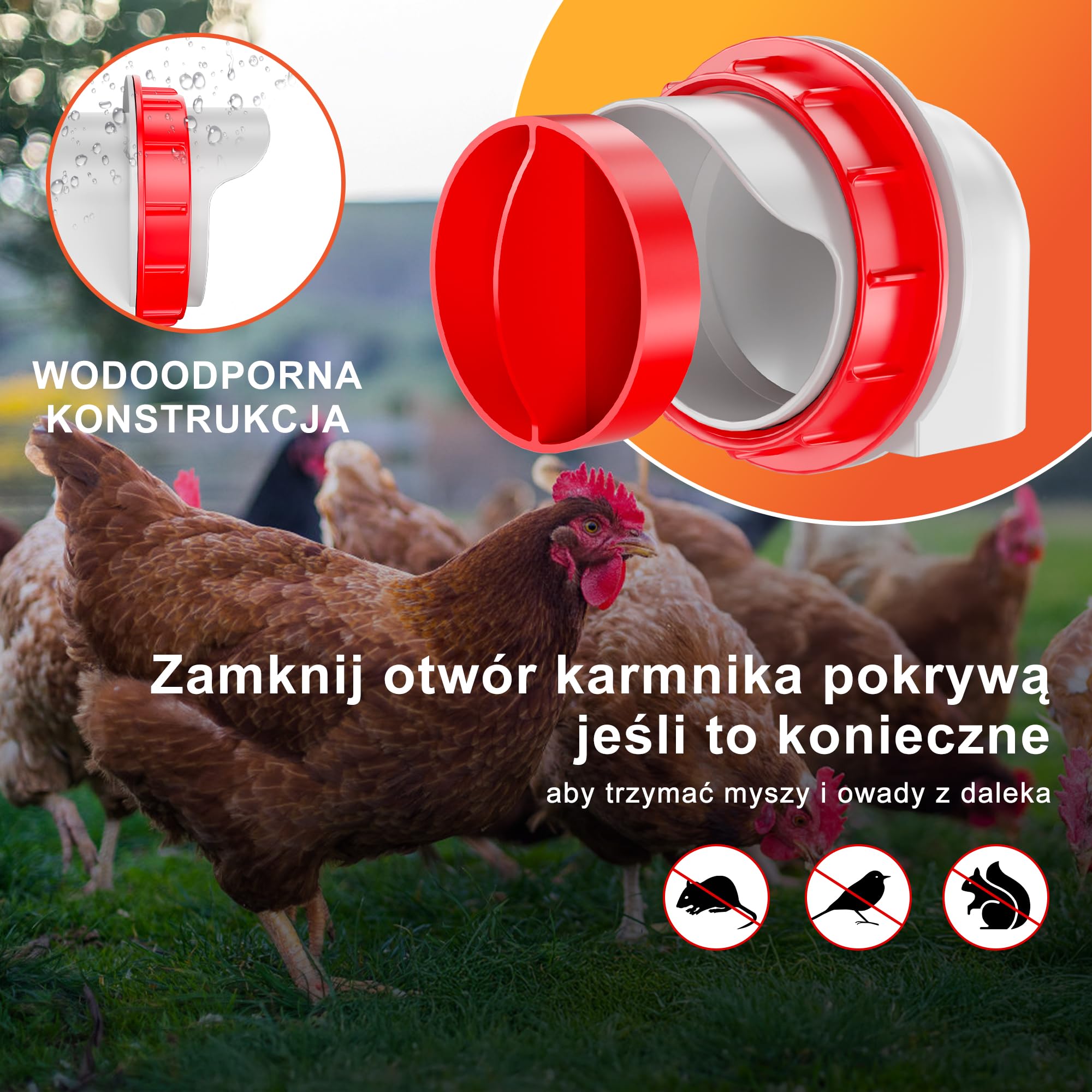 ZenxyHoC Karmniki dla kurczaków Bez odpadów, DIY Automatyczny karmnik dla drobiu 8 portów 1 piła otworowa z osłonami Zestaw podawania grawitacyjnego do wiader, beczek, pojemników, koryt