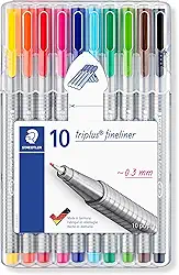 STAEDTLER Caneta Ponta Fina Triplus Fineliner 0.3mm STAEDTLER Box 10 Cores Sortidas - 334 SB10 - Corpo Ergonômico Triangular – Ideal para Escrita e Bullet Journal