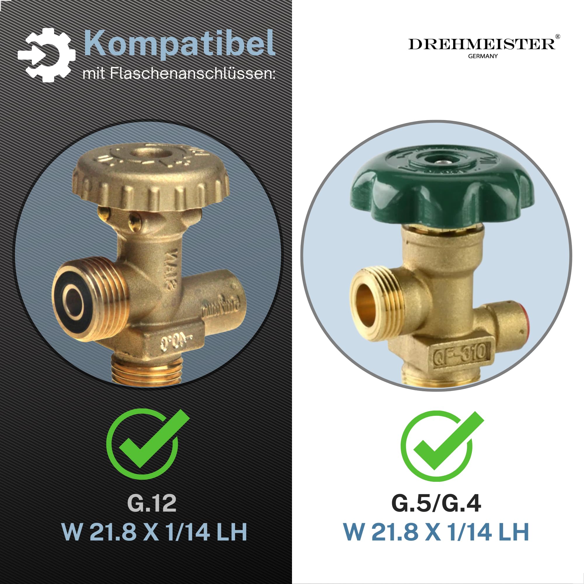 LPG T-Stück Adapter für alle Regler G.5 auf G.12 – Anschluss für 2 Gasflaschen oder Druckregler – Messing Verteiler für Großflasche W21.8 x 1/14 LH
