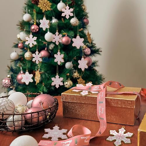 Miniatura 6 de 20 adornos navideños de copo de nieve de jengibre, decoraciones colgantes para árbol de silicona, adornos de Navidad rosados, adornos de Navidad