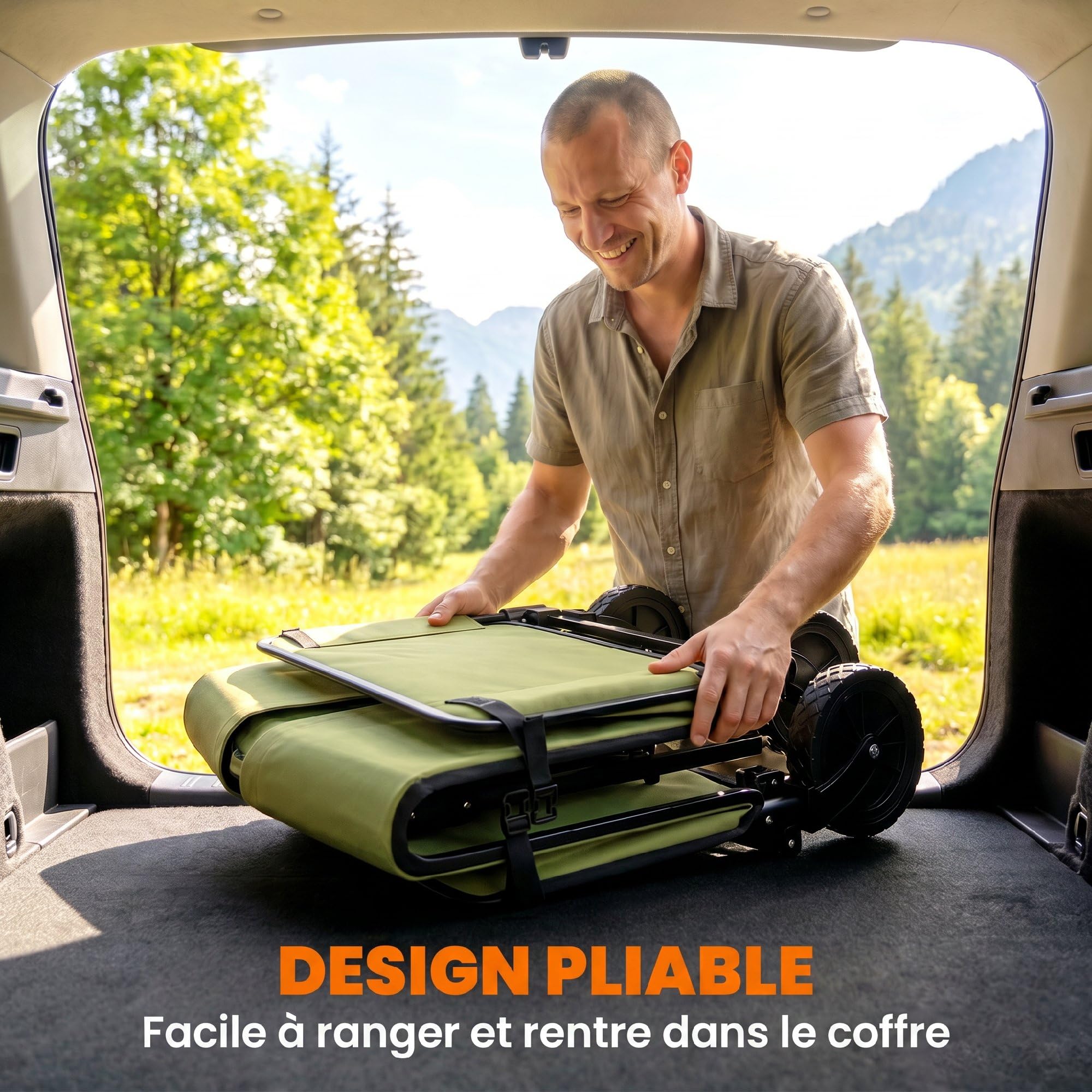 Outsunny Chariot de Transport Pliable 190L 120kg, Chariot de Jardin 4 Roues Dont 2 Roues Universelles, Poignée Télescopique Rotative et Ajustable 90°-180°, pour Plage, Camping, Jardin, Cour, Noir