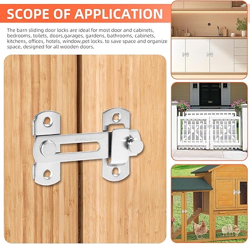 Miniatura 6 de YDAJIURI - Cerradura de puerta corrediza de granero abatible de 3 pulgadas, pestillo de puerta resistente para privacidad, plateado, para puertas